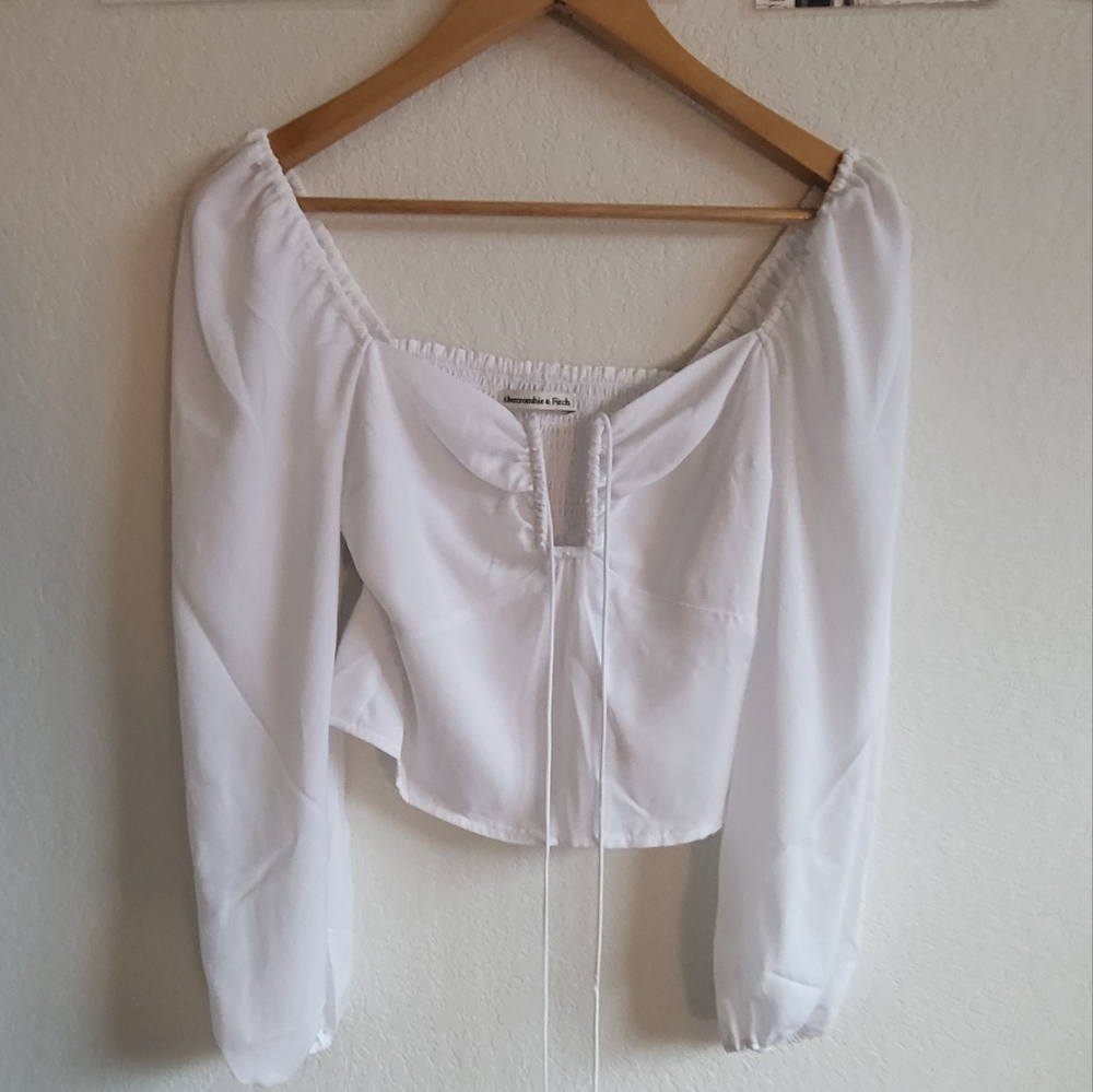 Long-Sleeve Faux Silk Cinched Top